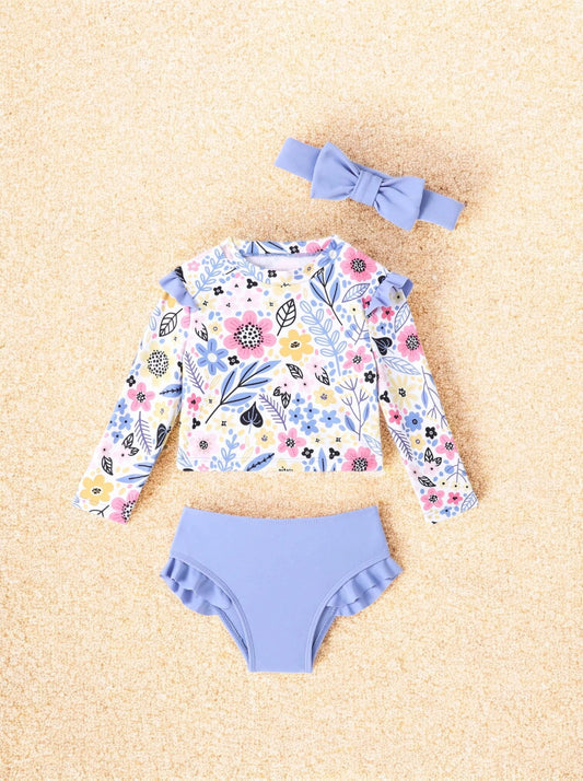 3 Pc Baby Girl Floral Print Swimsuit Set