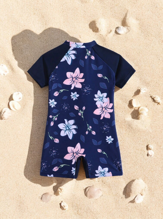 Baby Girl Contrast Floral Romper Swimsuit