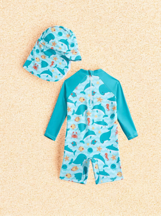 2 Pc Baby Boy Sea Swim Romper with Hat