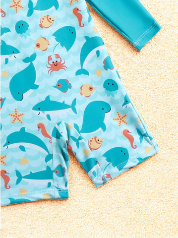 2 Pc Baby Boy Sea Swim Romper with Hat