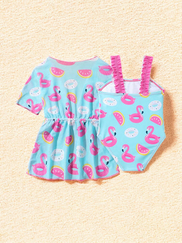 2 Pc Baby Girl Swimsuit with Mesh Coverup