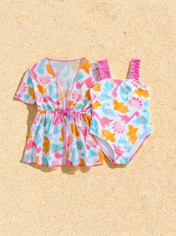 2 Pc Baby Girl Swimsuit with Mesh Coverup