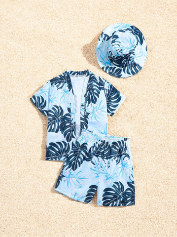 3 Pc Boys Monstera Leaf Print Beach Set