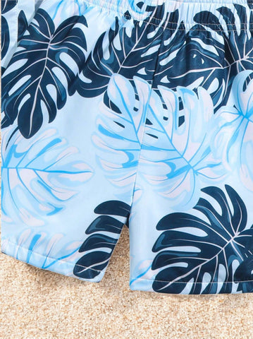 3 Pc Boys Monstera Leaf Print Beach Set