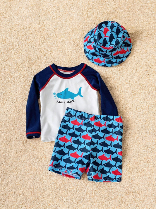 3 Pc Baby Boy Shark Swimsuit Set