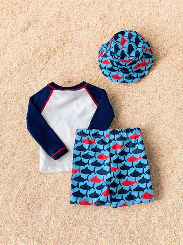 3 Pc Baby Boy Shark Swimsuit Set