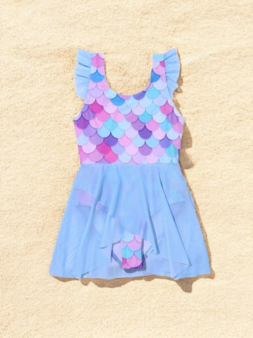 Girls Mermaid Mesh Skirt Swimsuit