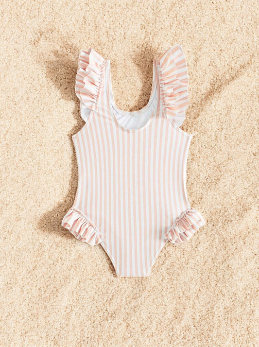 Girls Ruffle Stripes One Piece Swimsuit