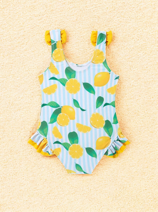 Girls Lemon Stripe One Piece Swimsuit