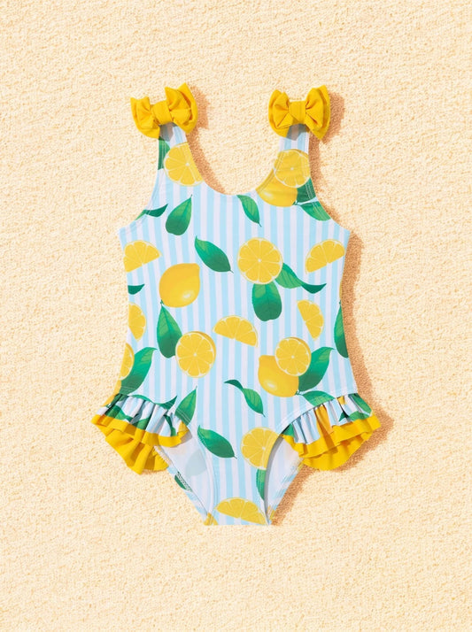 Girls Lemon Stripe One Piece Swimsuit