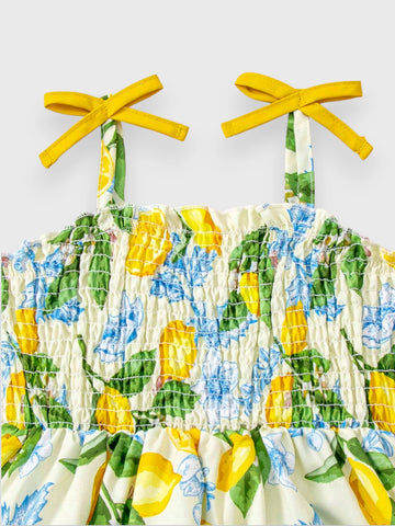 Girl Lemon Print Sundress with Hat