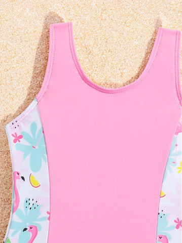 Girls Colorblock Flamingo Swimsuit with Shorts