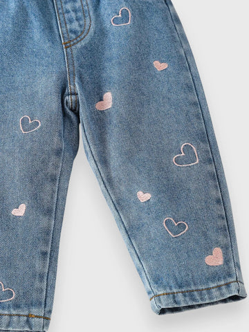 Baby Girl Heart Embroidered Denim