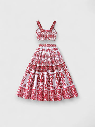 2 Pc Girls Crop Top and Long Skirt