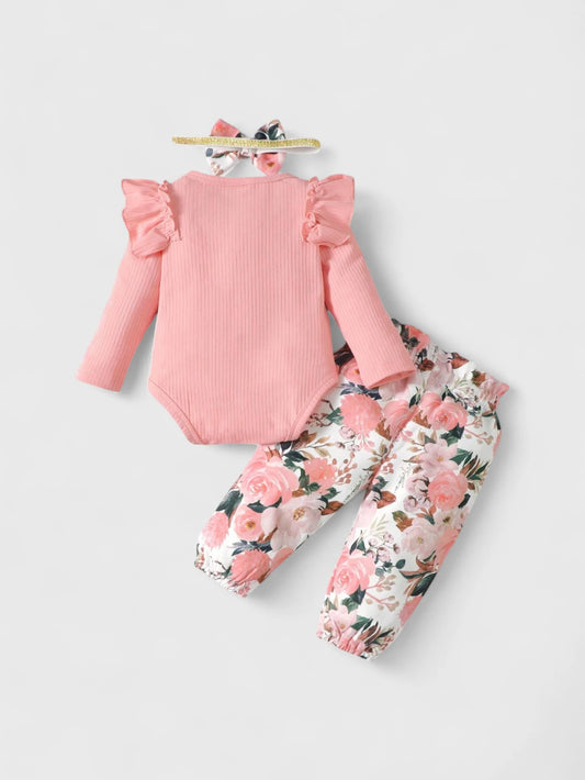 3 Pc Baby Girl Floral Pant and Bodysuit Set