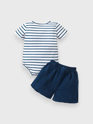 2 Pc Baby Boy Stripe Short Set