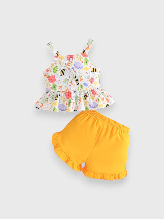 2 Pc Baby Girl Spring Bee Bow Set