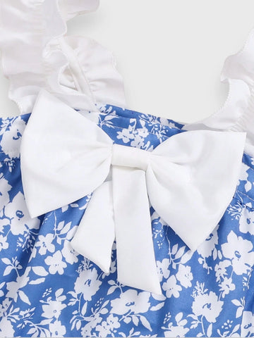 2 Pc Baby Girl Floral Bow Bodysuit with Hat