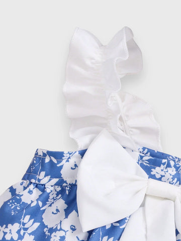 2 Pc Baby Girl Floral Bow Bodysuit with Hat