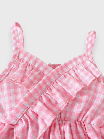2 Pc Baby Girl Gingham Denim Set