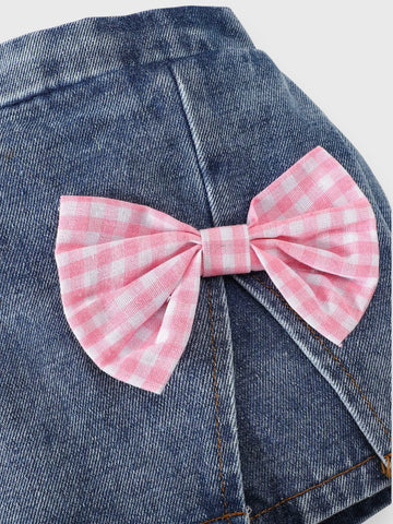 2 Pc Baby Girl Gingham Denim Set