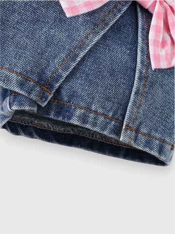 2 Pc Baby Girl Gingham Denim Set