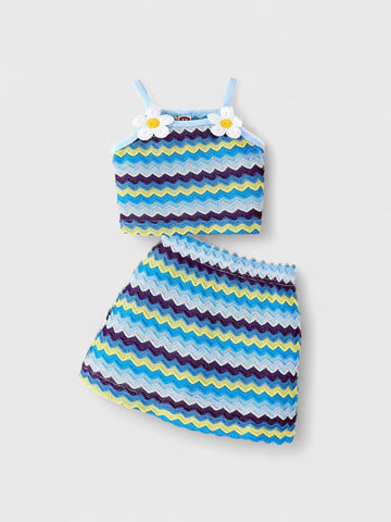 2 Pc Baby Girl Chevron Knit Daisy Set