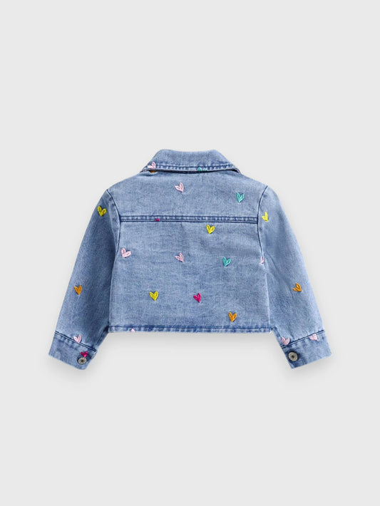 Baby Girl Heart Embroidered Denim Jacket