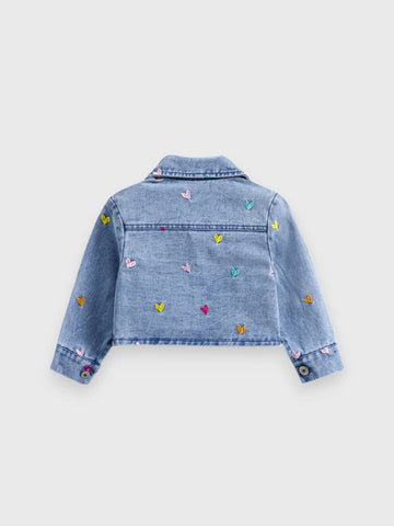 Baby Girl Heart Embroidered Denim Jacket