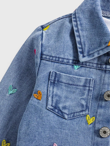 Baby Girl Heart Embroidered Denim Jacket