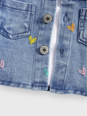 Baby Girl Heart Embroidered Denim Jacket