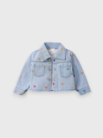 Baby Girl Heart Embroidered Denim Jacket
