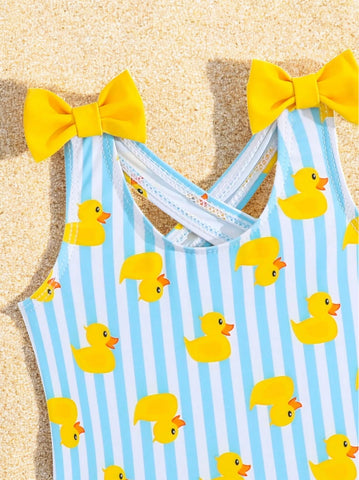 2 Pc Baby Girl Rubber Ducky Stripe Swimsuit