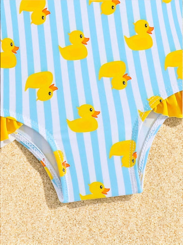 2 Pc Baby Girl Rubber Ducky Stripe Swimsuit