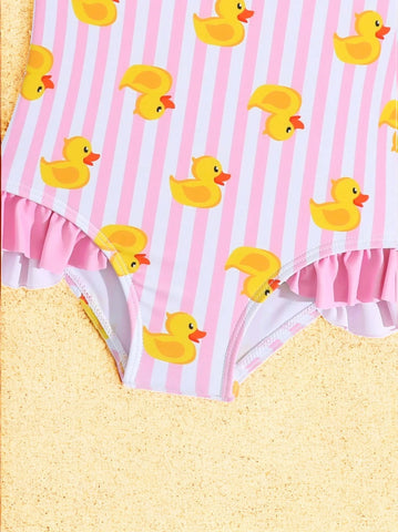2 Pc Baby Girl Rubber Ducky Stripe Swimsuit