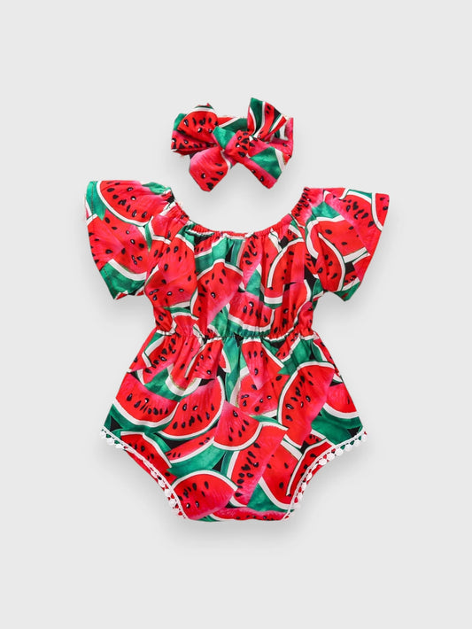 2 Pc Baby Girl Watermelon Print Romper