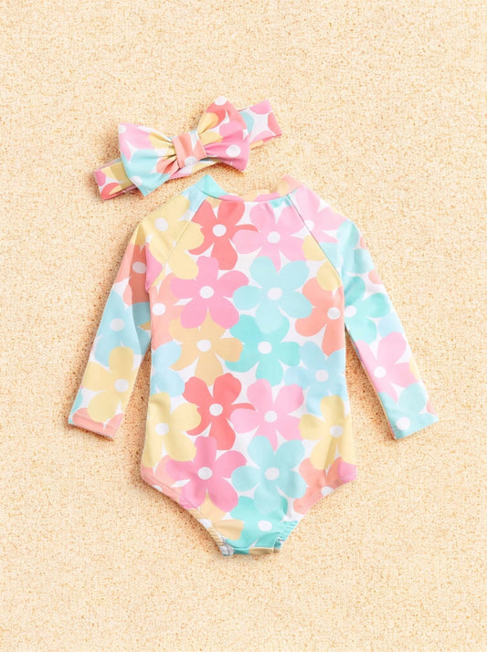 2 Pc Baby Girl Neon Daisy Swimsuit