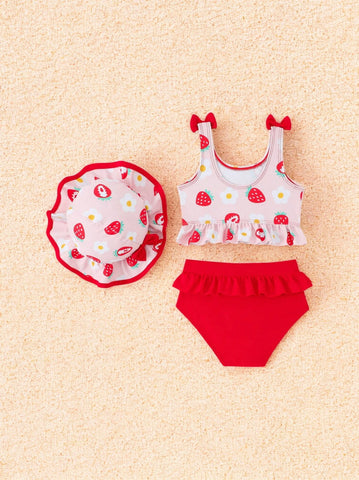 2 Pc Baby Girl Ruffle Swimsuit with Hat