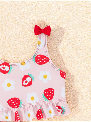 2 Pc Baby Girl Ruffle Swimsuit with Hat