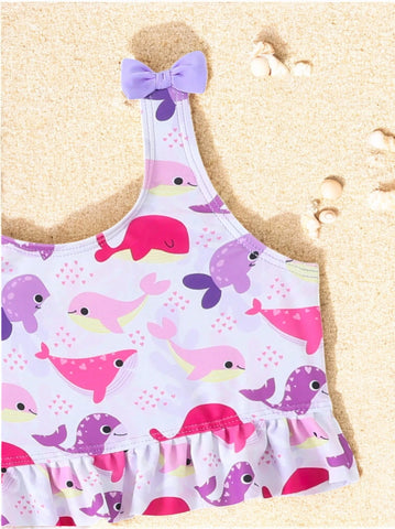 2 Pc Baby Girl Ruffle Swimsuit with Hat