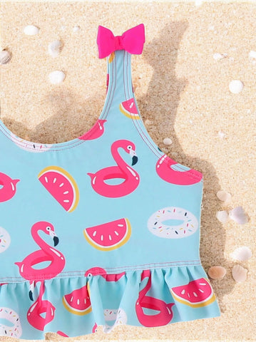 2 Pc Baby Girl Ruffle Swimsuit with Hat