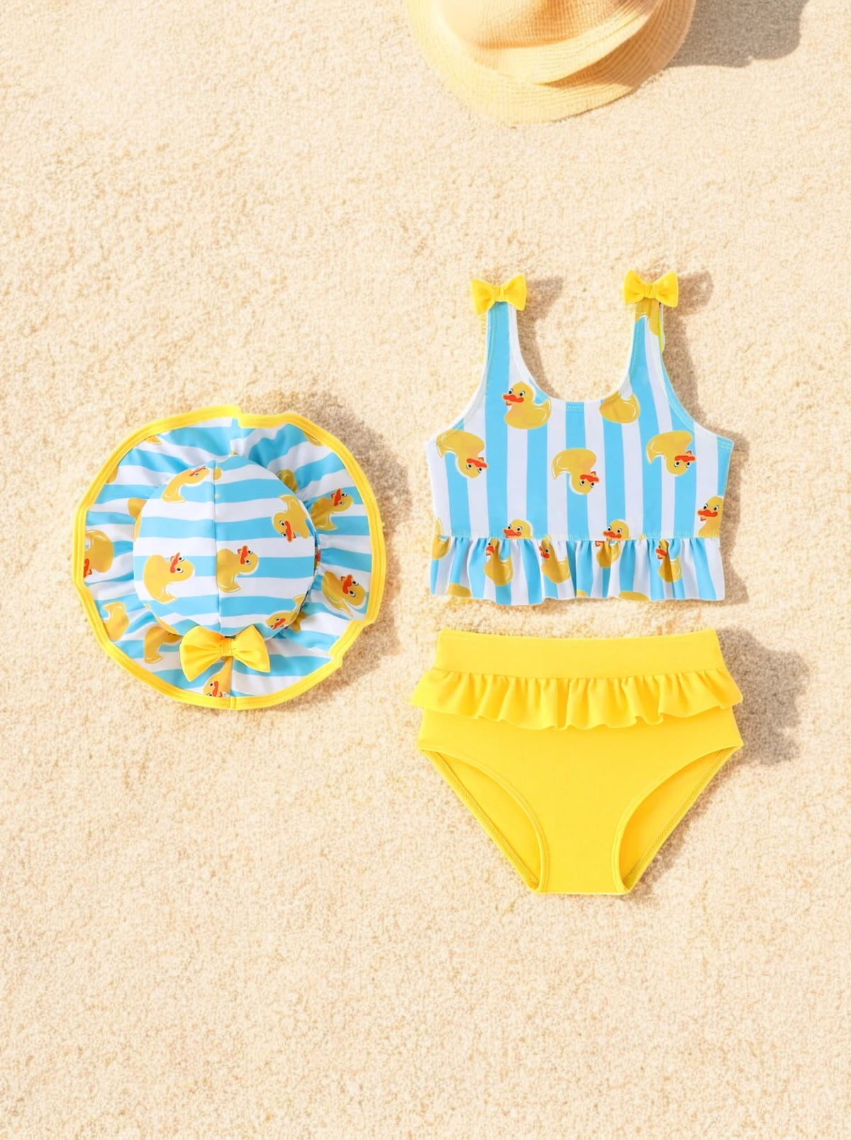 2 Pc Baby Girl Ruffle Ducky Swimsuit with Hat
