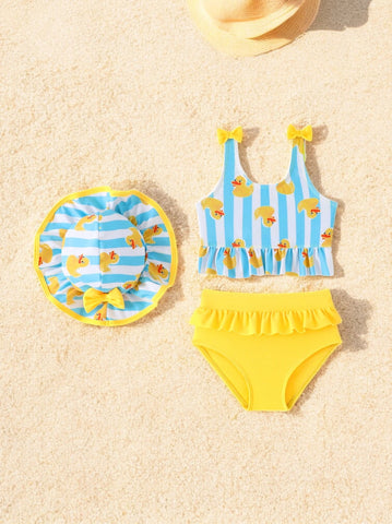 2 Pc Baby Girl Ruffle Swimsuit with Hat