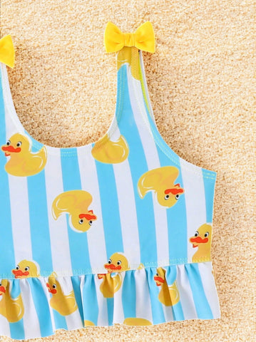 2 Pc Baby Girl Ruffle Swimsuit with Hat