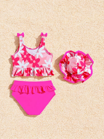 2 Pc Baby Girl Ruffle Swimsuit with Hat