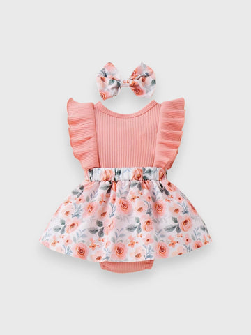2 Pc Baby Girls Pink Roses Dress with Headband