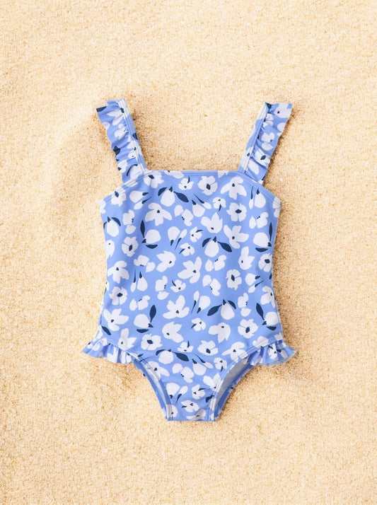 Girls Flower Ruffle One Piece Swimsuit