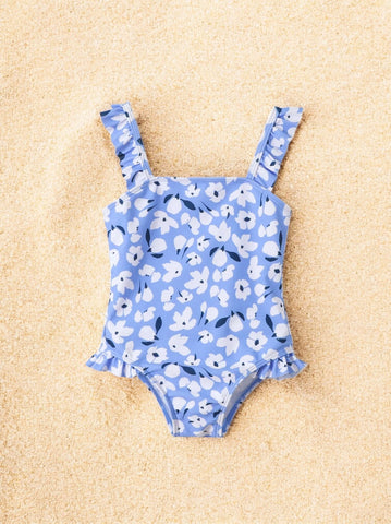 Girls Flower Ruffle One Piece Swimsuit
