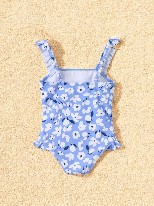 Girls Flower Ruffle One Piece Swimsuit