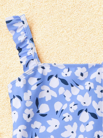 Girls Flower Ruffle One Piece Swimsuit
